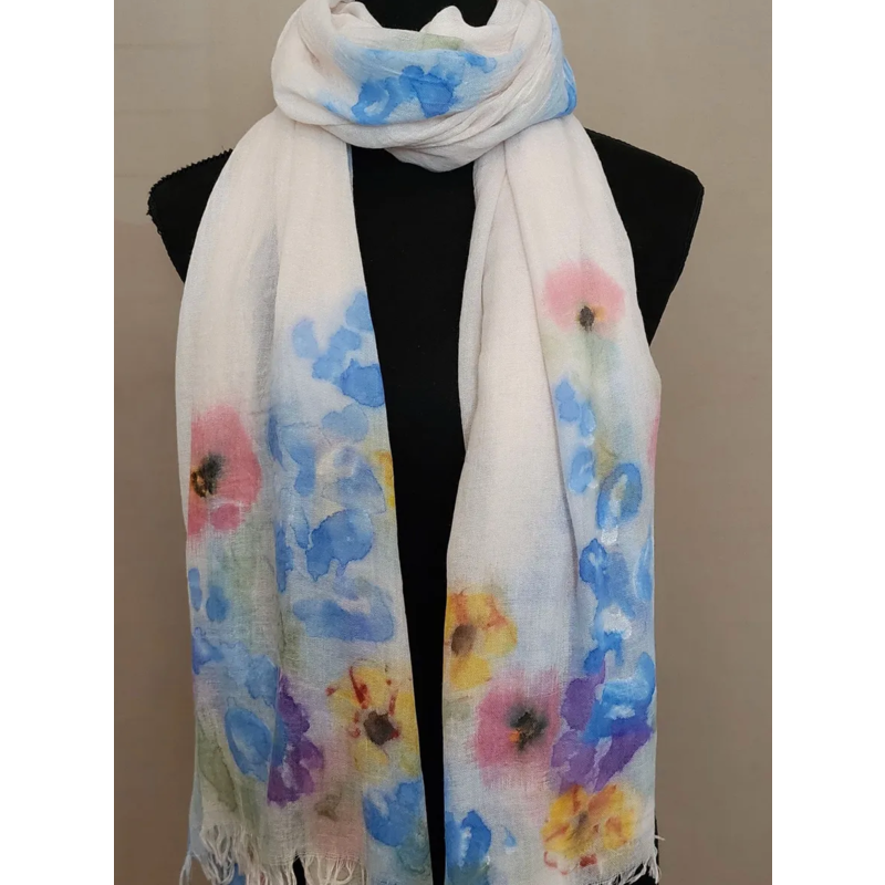 In Bloom Handpainted multi flowers scarf