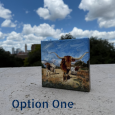 Austin & Texas Longhorn mixed media on 6x6 Canvas Jean Schuler
