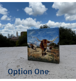Austin & Texas Longhorn mixed media on 6x6 Canvas Jean Schuler