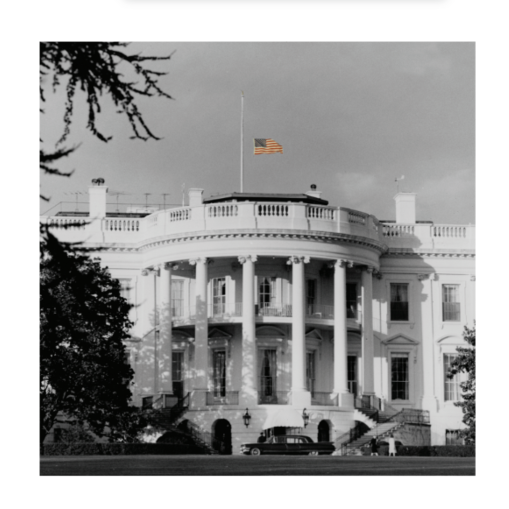 Lady Bird Johnson Flag flying in honor of President Kennedy 1963 42"x26" Print