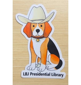 All the Way with LBJ Beagle Sticker w/Cowboy hat 4"
