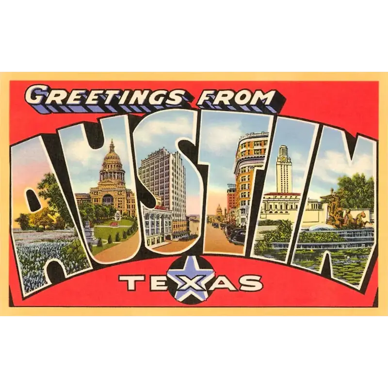Austin Past/Present Greetings from Austin Vintage Postcard