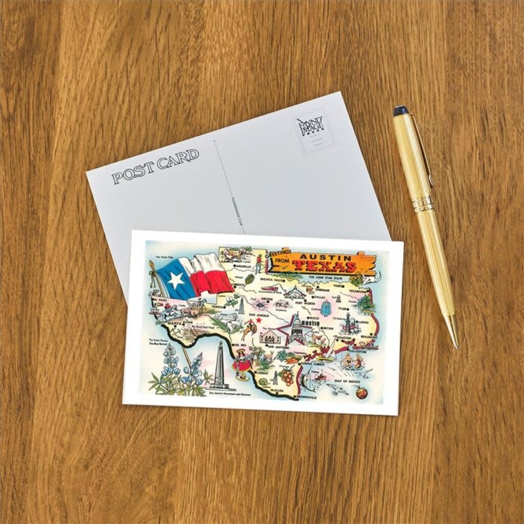 Austin Past/Present Texas Map postcard
