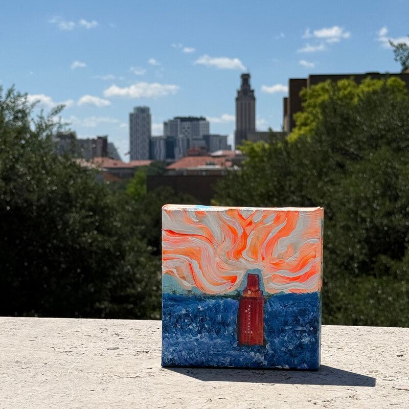 Austin & Texas UT Tower mixed media on 6x6 Canvas Jean Schuler