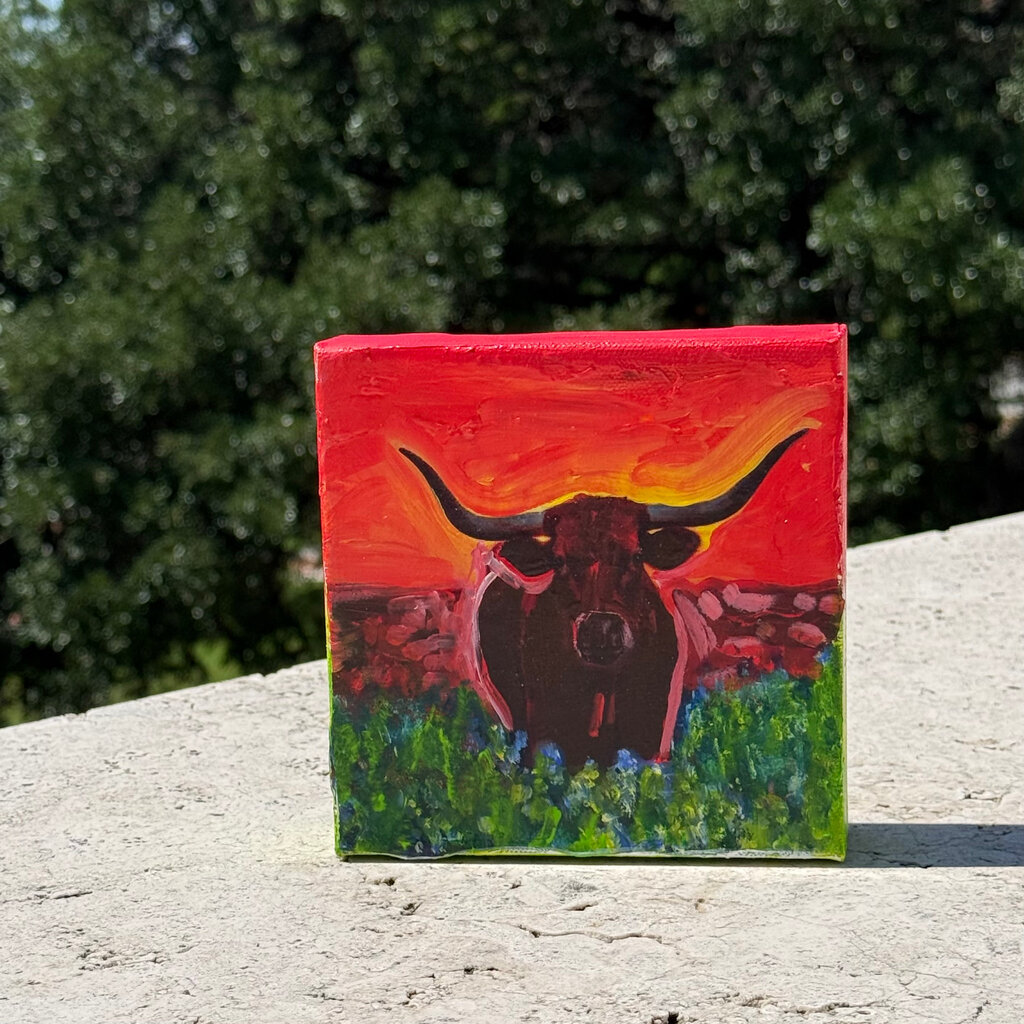 Austin & Texas Longhorn mixed media on 6x6 Canvas Jean Schuler