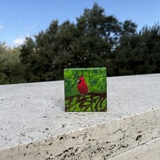 Austin & Texas Cardinal mixed media on 4x4 canvas Jean Schuler