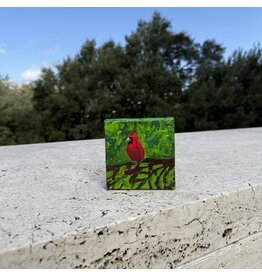 Austin & Texas Cardinal mixed media on 4x4 canvas Jean Schuler