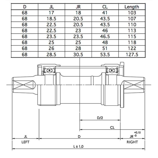 IRD QB55 Square Taper JIS Bottom Bracket 68x103