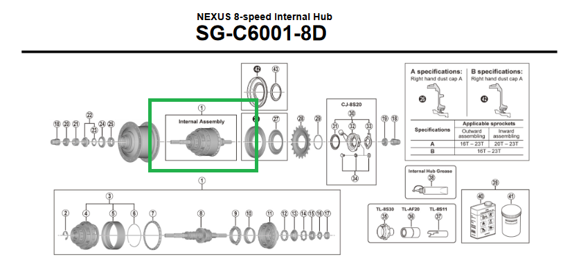 Shimano Nexus SG-C6001-8D Internal Assembly Unit (Axle Length 187
