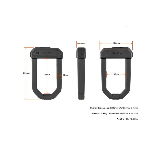 Hiplok D1000 (155mm x 92mm) D-Lock Black