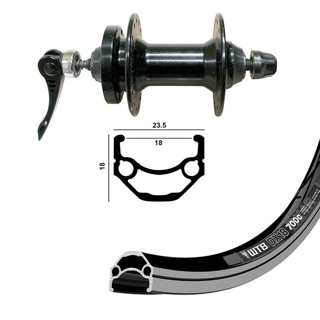 700c (622) Rear Wheel WTB DX18 36h Black MSW/ 6-Bolt Disc QR x 135mm Freewheel