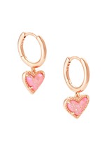KENDRA SCOTT Ari Heart Rose Gold Huggie Earrings in Pink Drusy