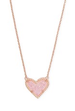 KENDRA SCOTT Ari Heart Rose Gold Pendant Necklace in Pink Drusy