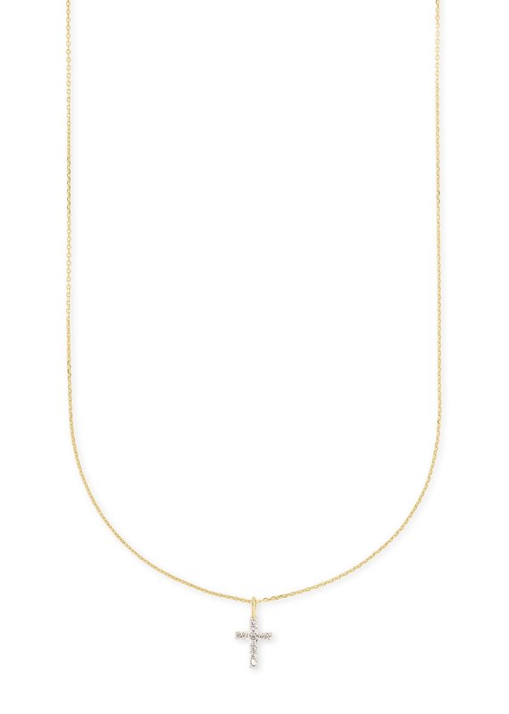 KENDRA SCOTT Cross 14k Pendant Necklace In White Diamonds