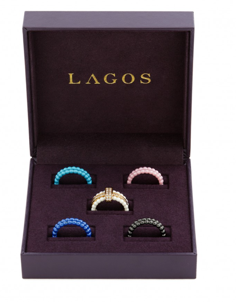LAGOS Caviar Gold Diamond Stacking Ring Set