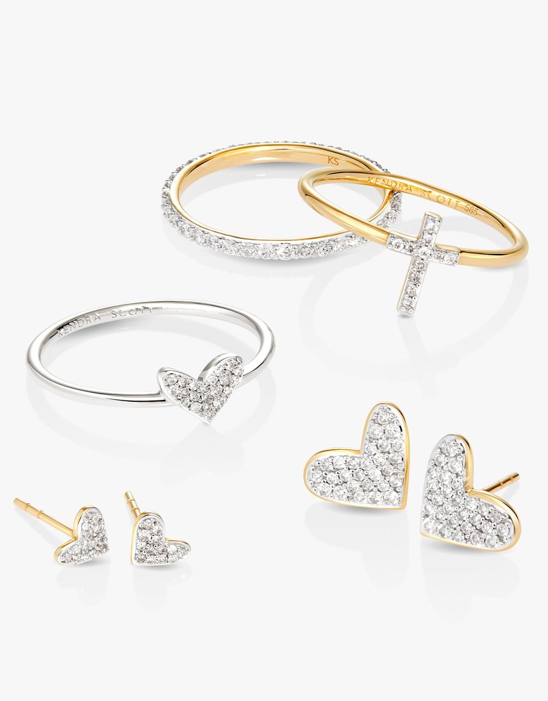 KENDRA SCOTT Heart 14k Yellow Gold Band Ring in White Diamonds