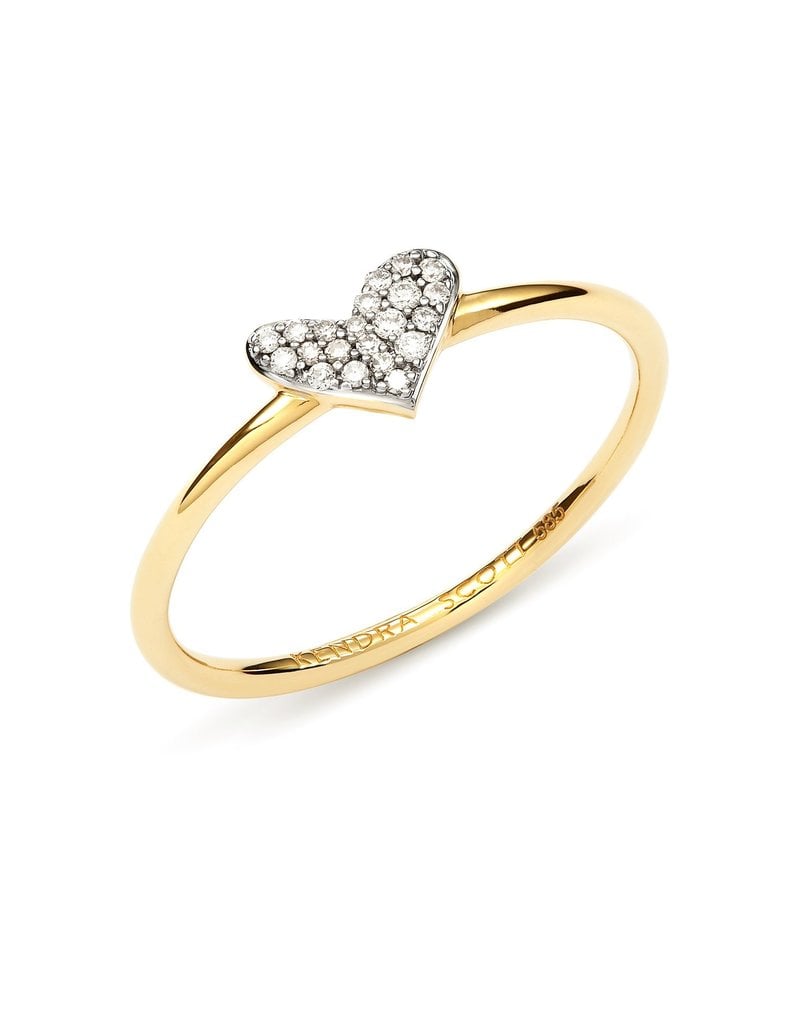 KENDRA SCOTT Heart 14k Yellow Gold Band Ring in White Diamonds