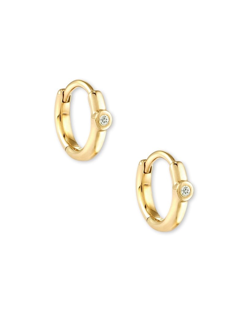 Audrey14k Yellow Gold Hoop Earrings in White Diamond