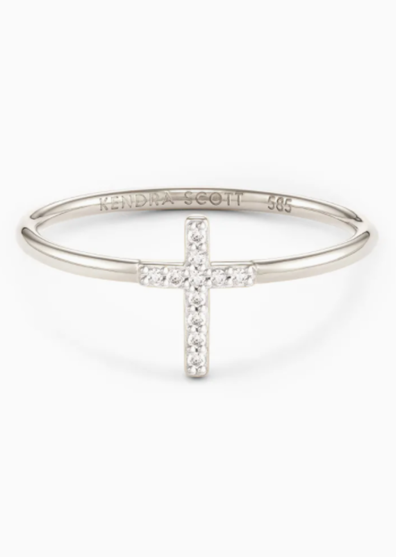 KENDRA SCOTT Cross 14k Band Ring In White Diamonds