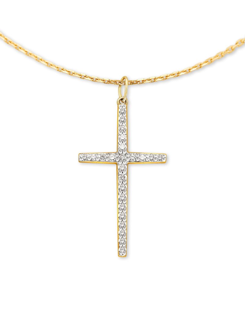 KENDRA SCOTT Large Cross 14k Pendant Necklace In White Diamonds