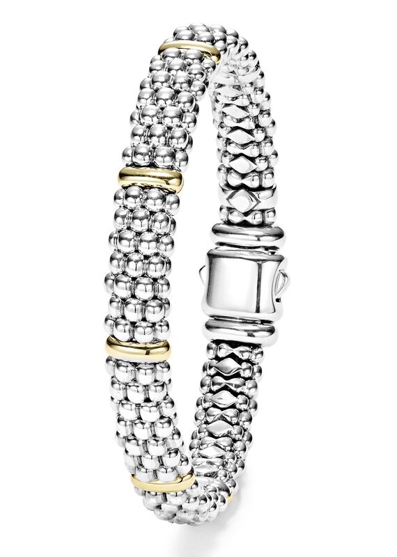 LAGOS Signature Caviar 9mm Silver Braceler w/ Gold Bars