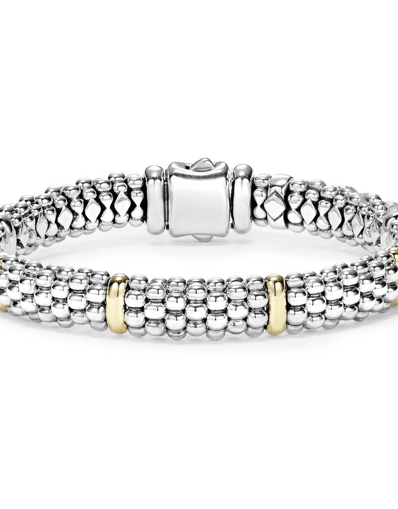 LAGOS Signature Caviar 9mm Silver Braceler w/ Gold Bars