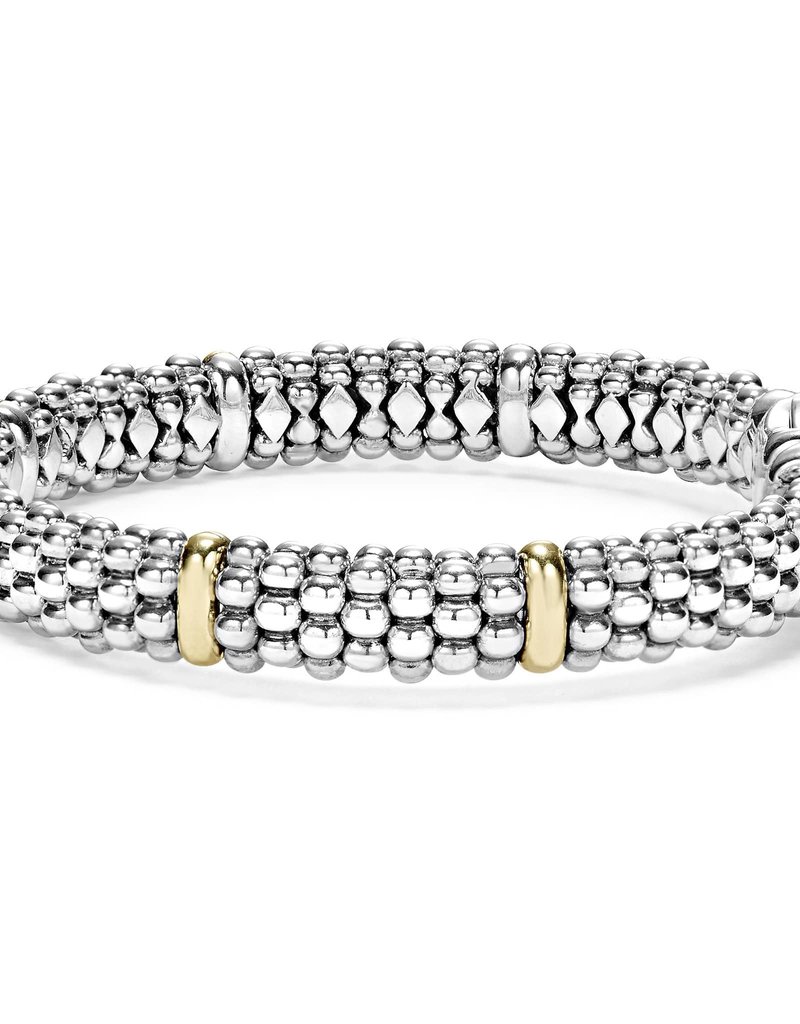 LAGOS Signature Caviar 9mm Silver Braceler w/ Gold Bars