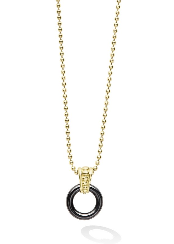 LAGOS Gold & Black Caviar Ceramic 18K Circle Pendant Necklace