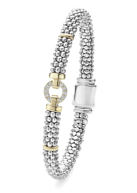 LAGOS Enso 18K gold Circle w/ Diamond 6mm Beaded Bracelet