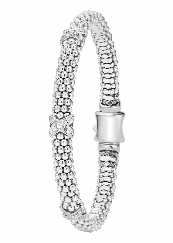LAGOS Caviar Lux Silver Diamond X 6mm Beaded Bracelet