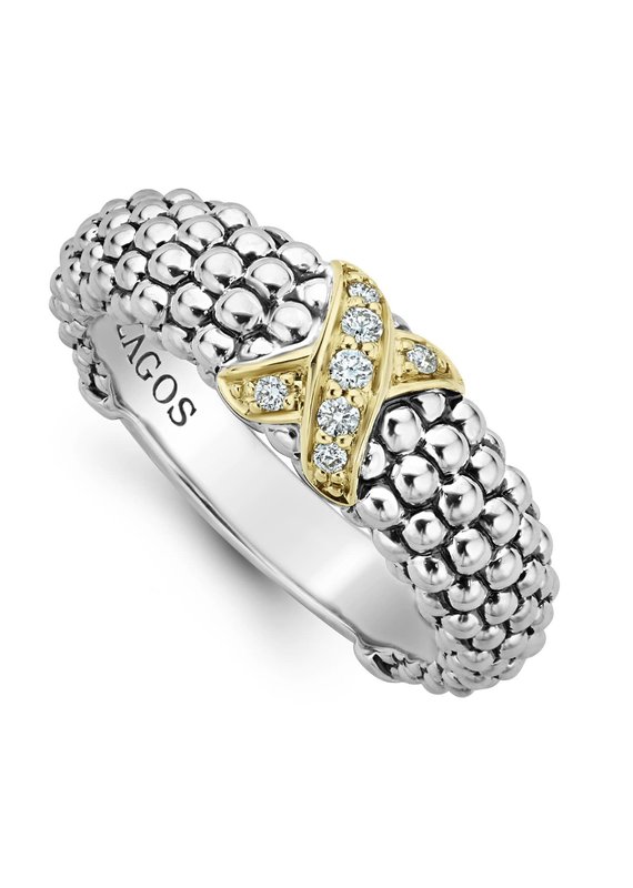 LAGOS Caviar Lux Gold Diamond X Ring