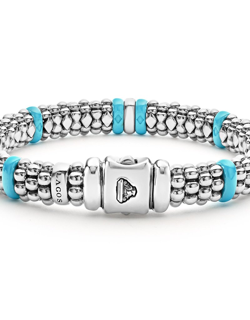 LAGOS Blue Ceramic Single Station Diamond Caviar Bracelet