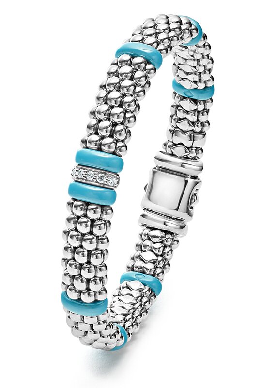 LAGOS Blue Ceramic Single Station Diamond Caviar Bracelet