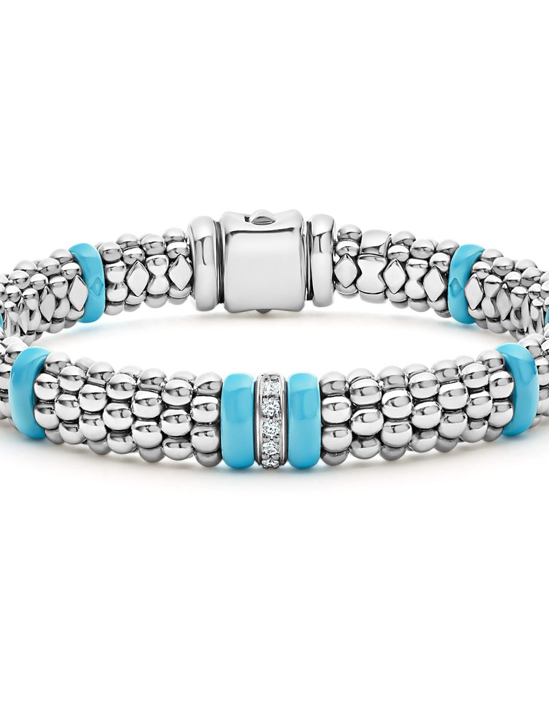 LAGOS Blue Ceramic Single Station Diamond Caviar Bracelet