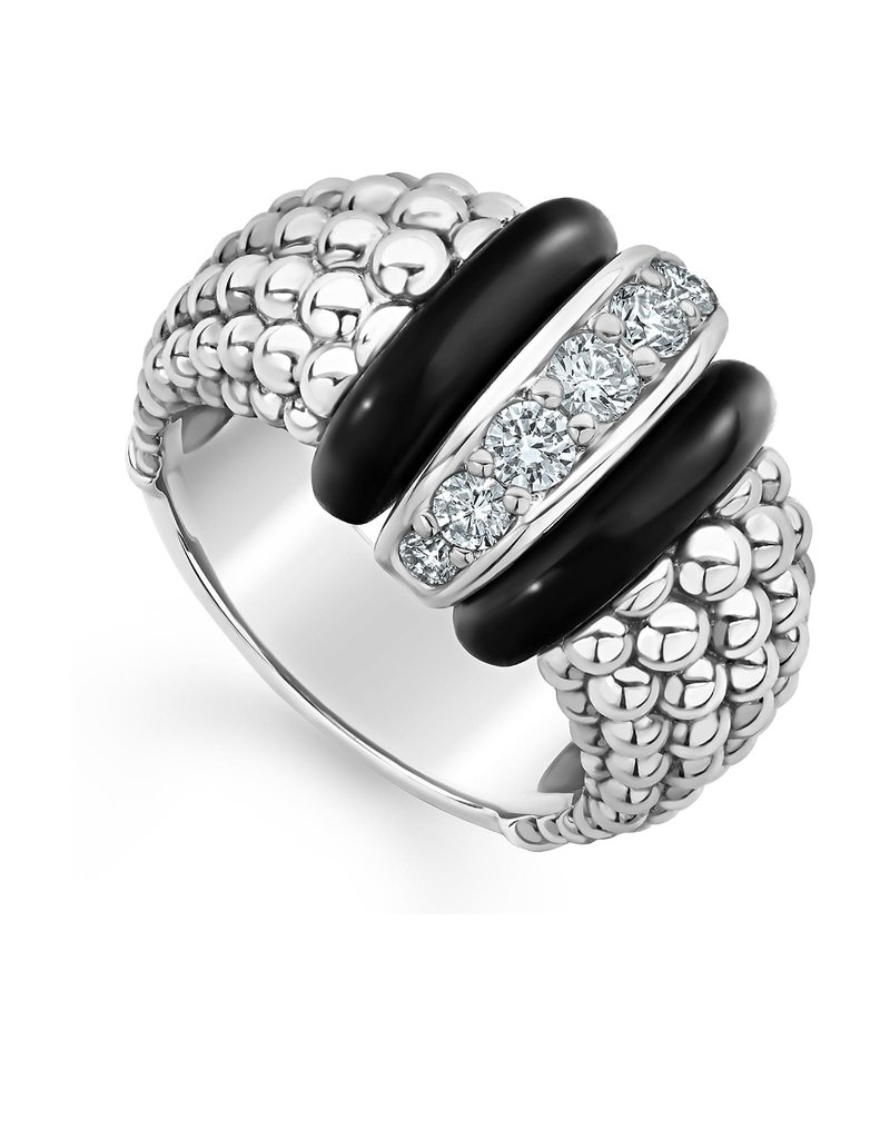 LAGOS Black Single Station Diamond Ceramic Caviar Ring
