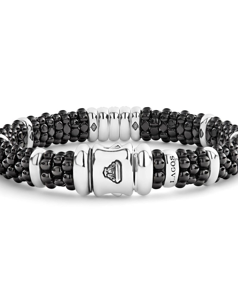 LAGOS Black Caviar 9mm Three Station Ceramic Diamond Bracelet