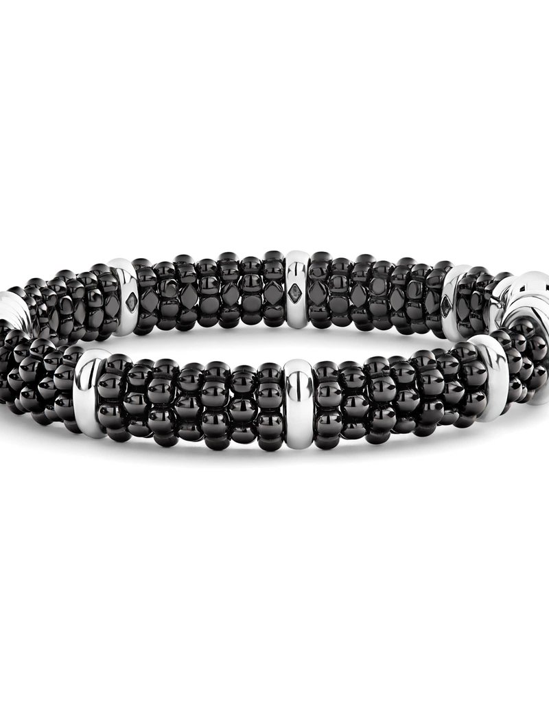 LAGOS Black Caviar 9mm Three Station Ceramic Diamond Bracelet