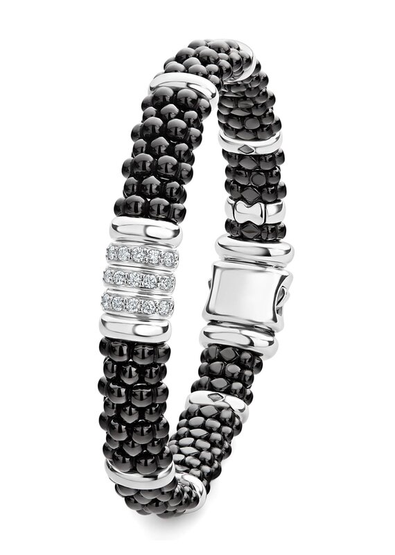 LAGOS Black Caviar 9mm Three Station Ceramic Diamond Bracelet
