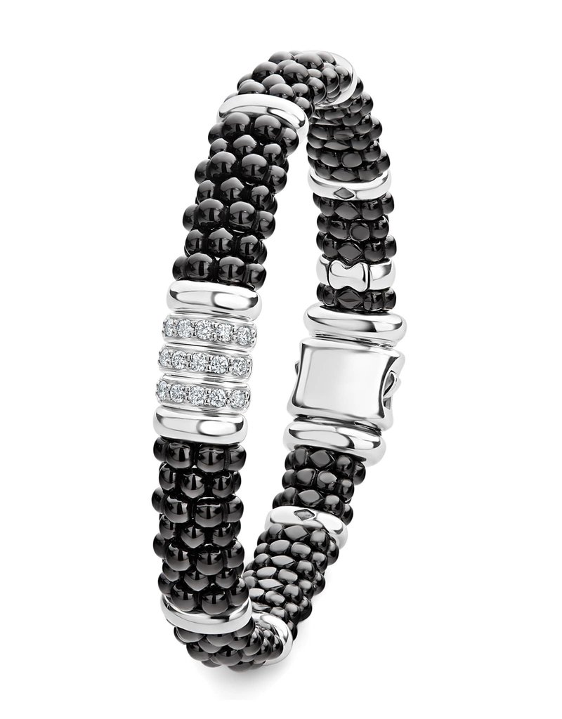 LAGOS Black Caviar 9mm Three Station Ceramic Diamond Bracelet