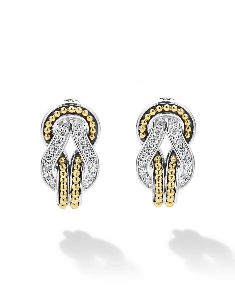 LAGOS Newport Large Two Tone Knot Diamond Omega Clip Earrings