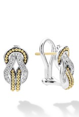 LAGOS Newport Large Two Tone Knot Diamond Omega Clip Earrings