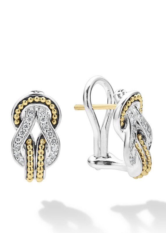 LAGOS Newport Large Two Tone Knot Diamond Omega Clip Earrings