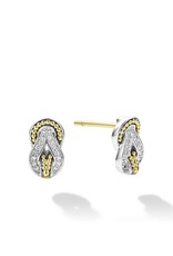 LAGOS Newport Small Two Tone Knot Diamond Omega Clip Earrings