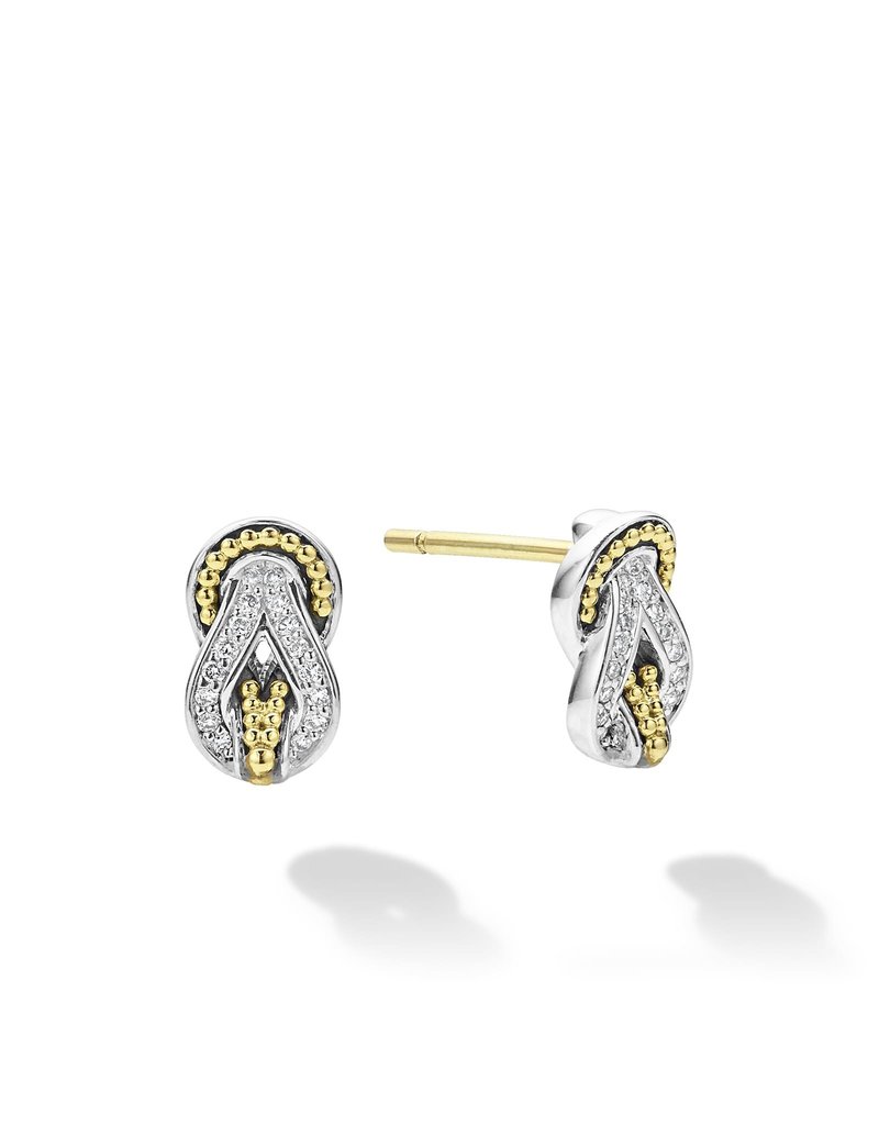 LAGOS Newport Small Two Tone Knot Diamond Omega Clip Earrings