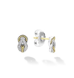 LAGOS Newport Small Two Tone Knot Diamond Omega Clip Earrings