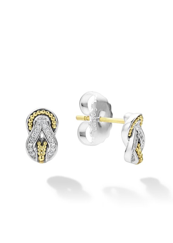 LAGOS Newport Small Two Tone Knot Diamond Omega Clip Earrings