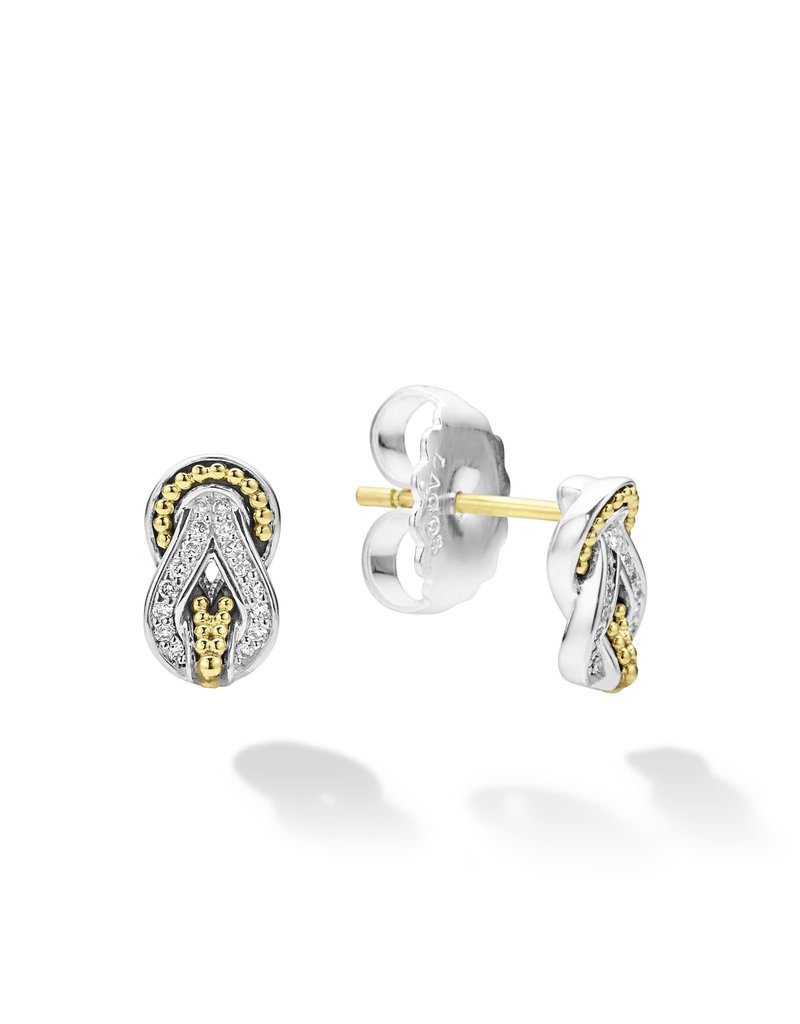 LAGOS Newport Small Two Tone Knot Diamond Omega Clip Earrings