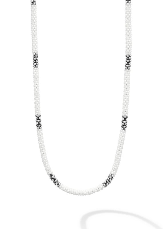 LAGOS White 3mm Silver Station Ceramic Beaded Necklace