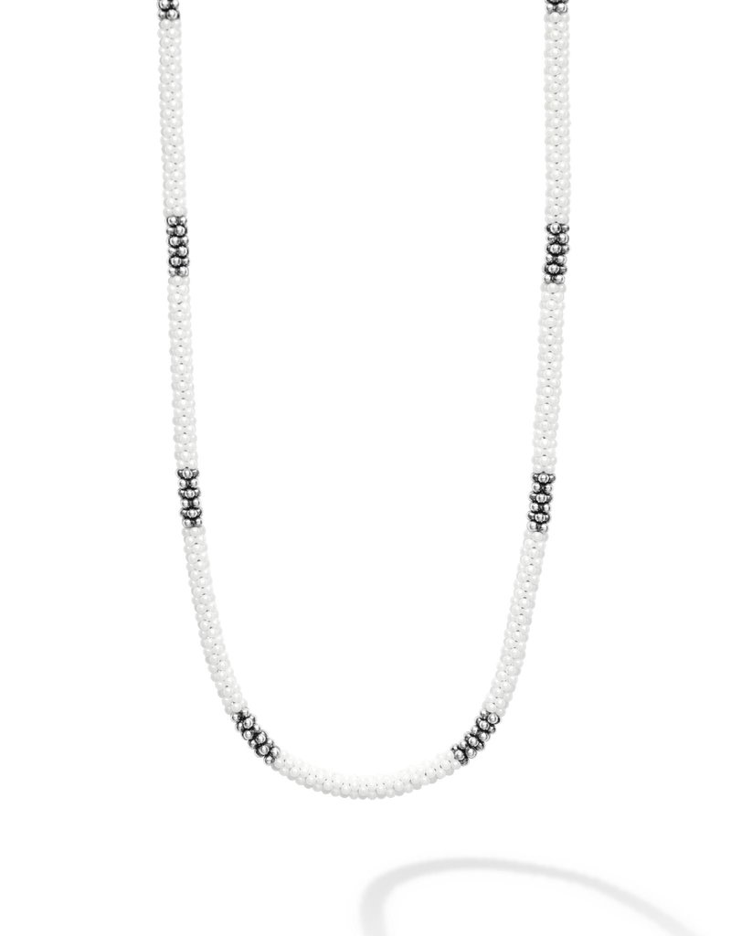 LAGOS White 3mm Silver Station Ceramic Beaded Necklace