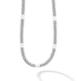 LAGOS White Ceramic Three Bead Station Caviar Necklace